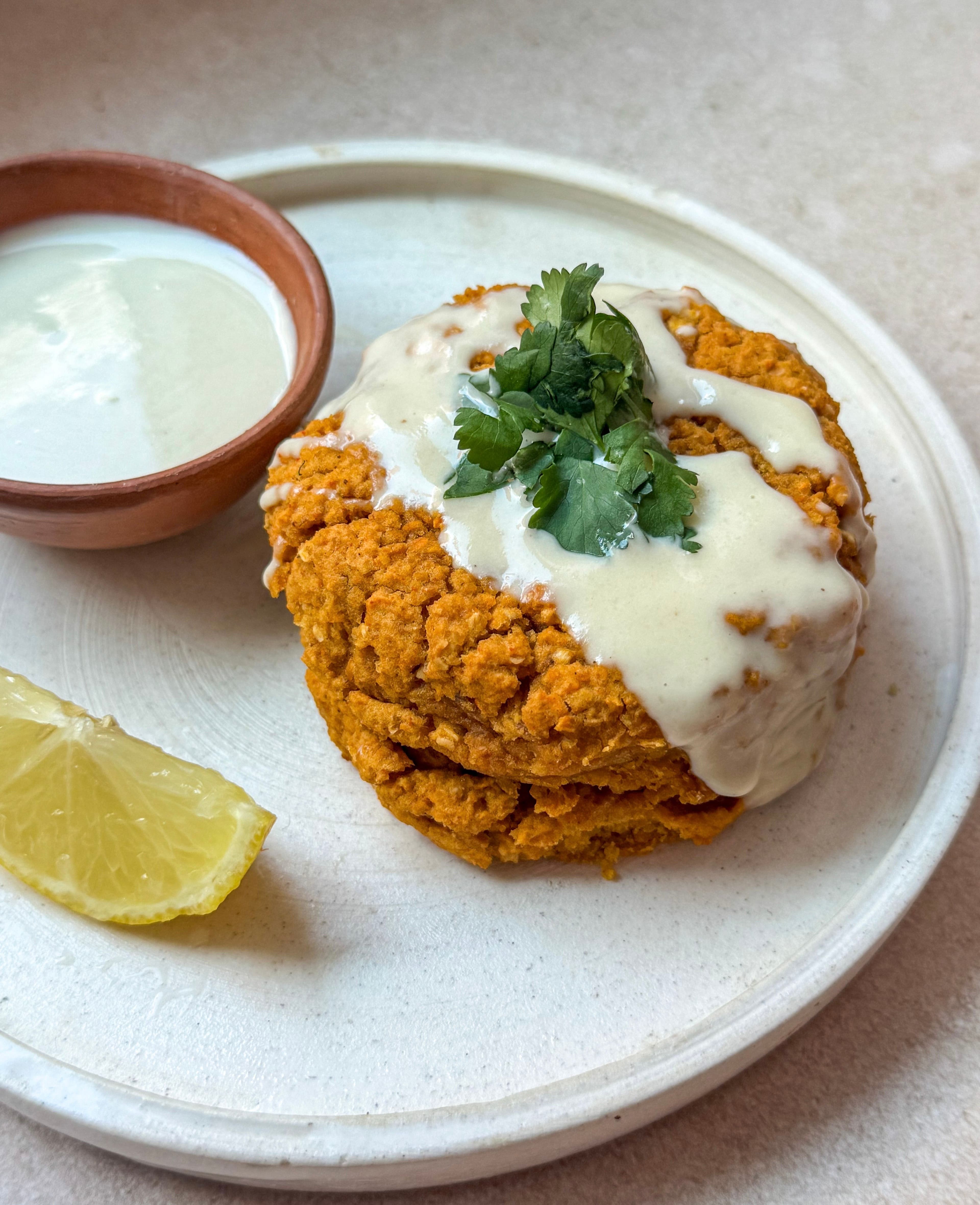 Red Lentil Patties with Lemon Tahini Sauce