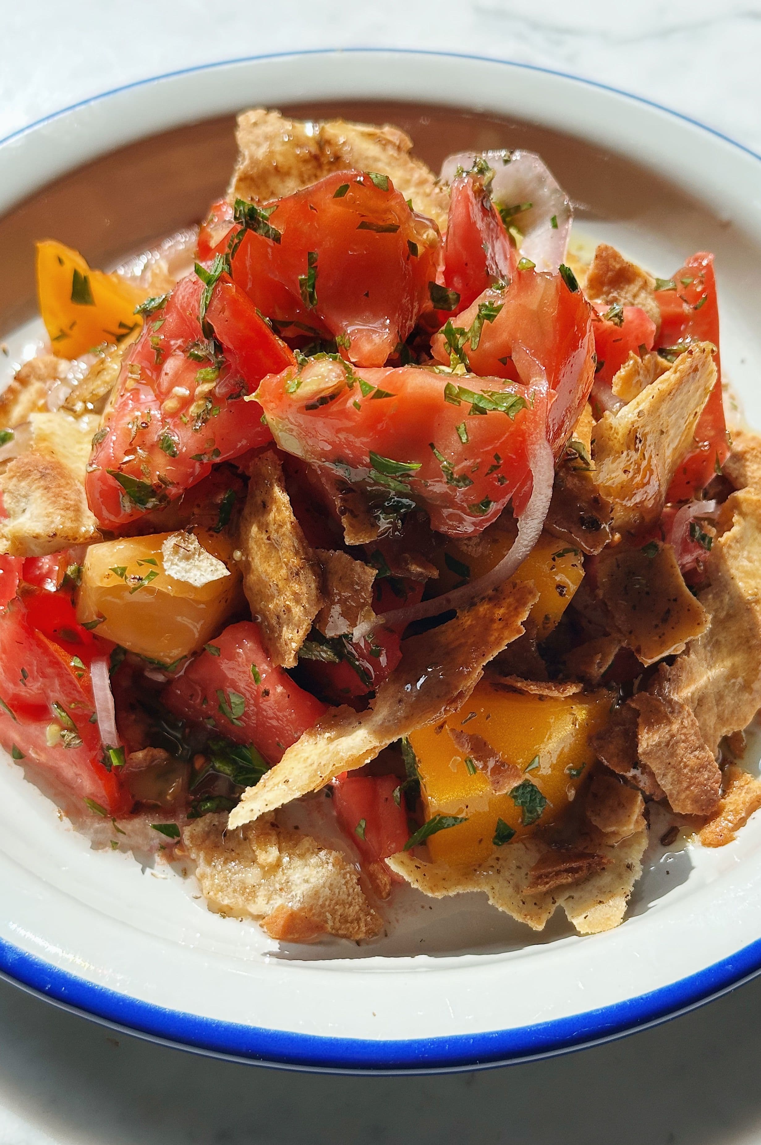 Tomato Salad with crispy Za'atar Pita Chips