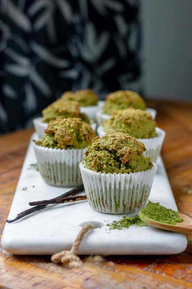 Vanilla Bean Matcha High Protein Muffins