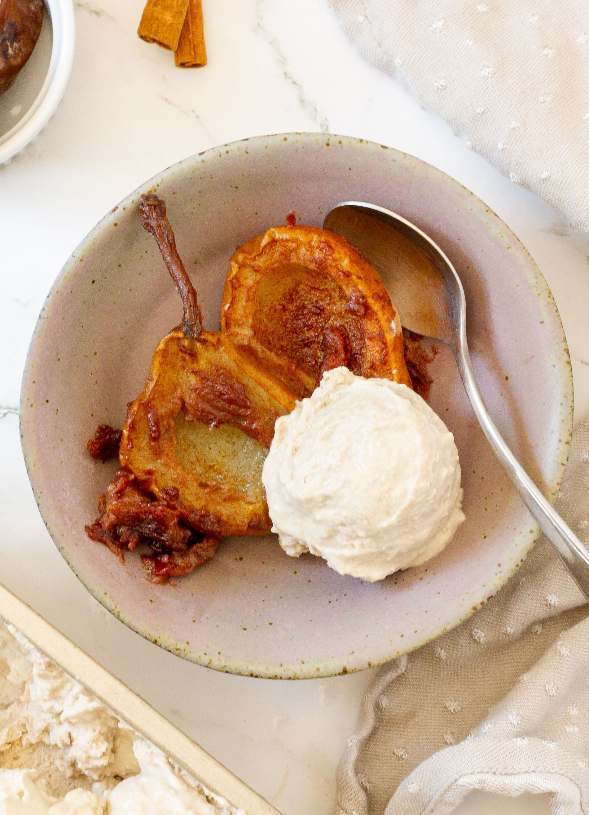 Baked Pears with Vegan Protein Ice Cream