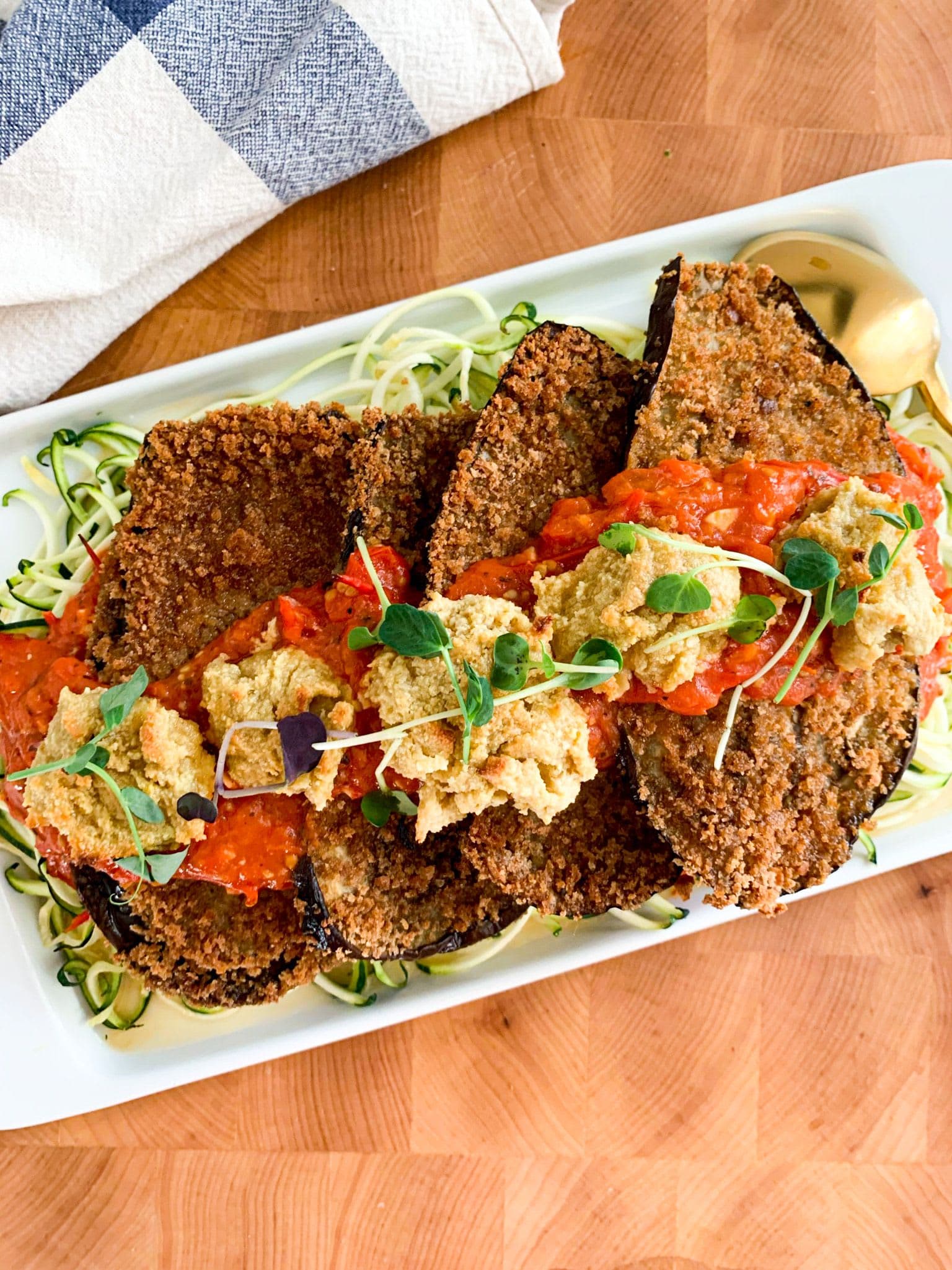 Dairy-Free Eggplant Parmesan with Zucchini Noodles