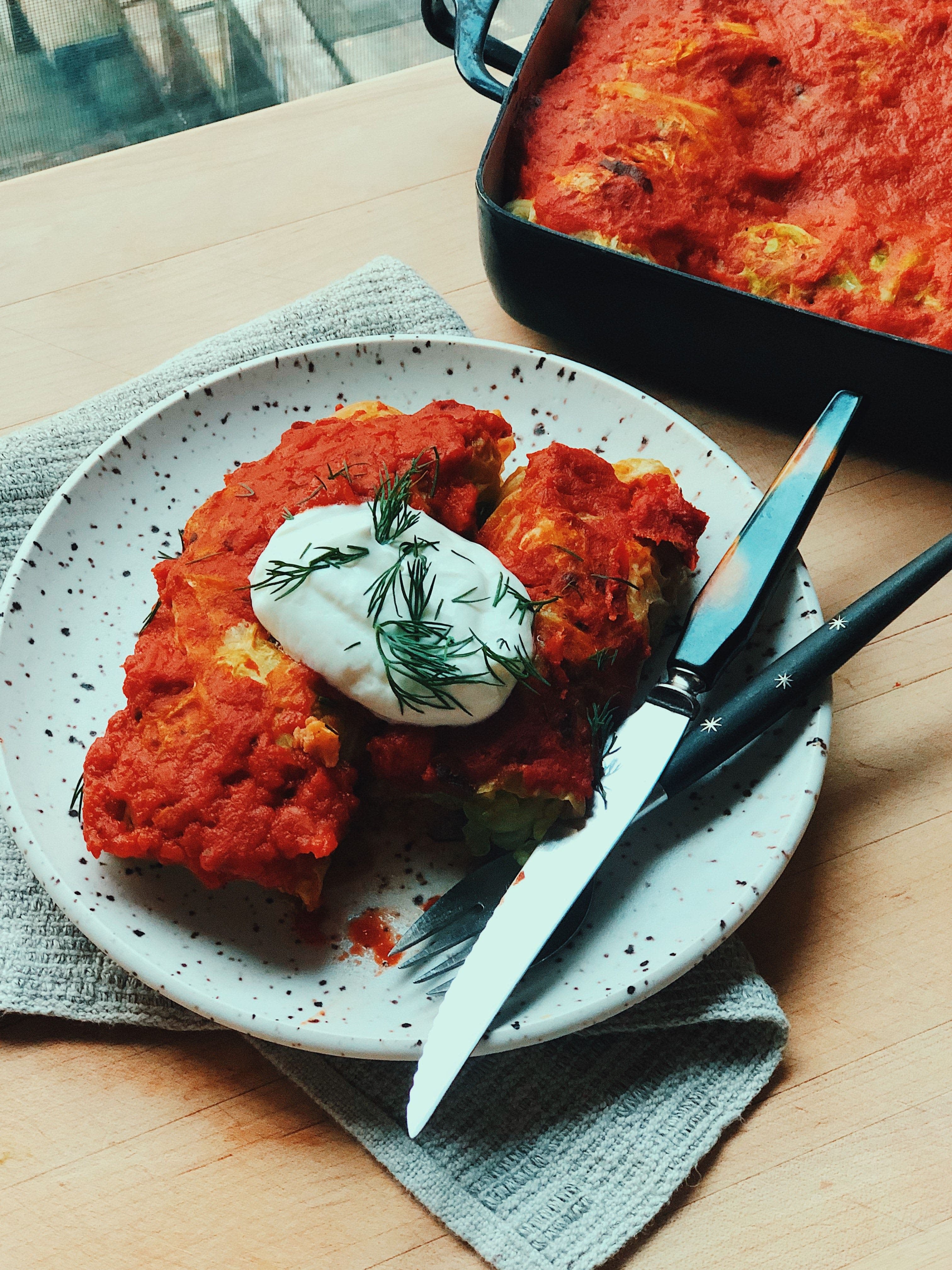 Veggie-Packed Cabbage Rolls with Quick Tomato Sauce