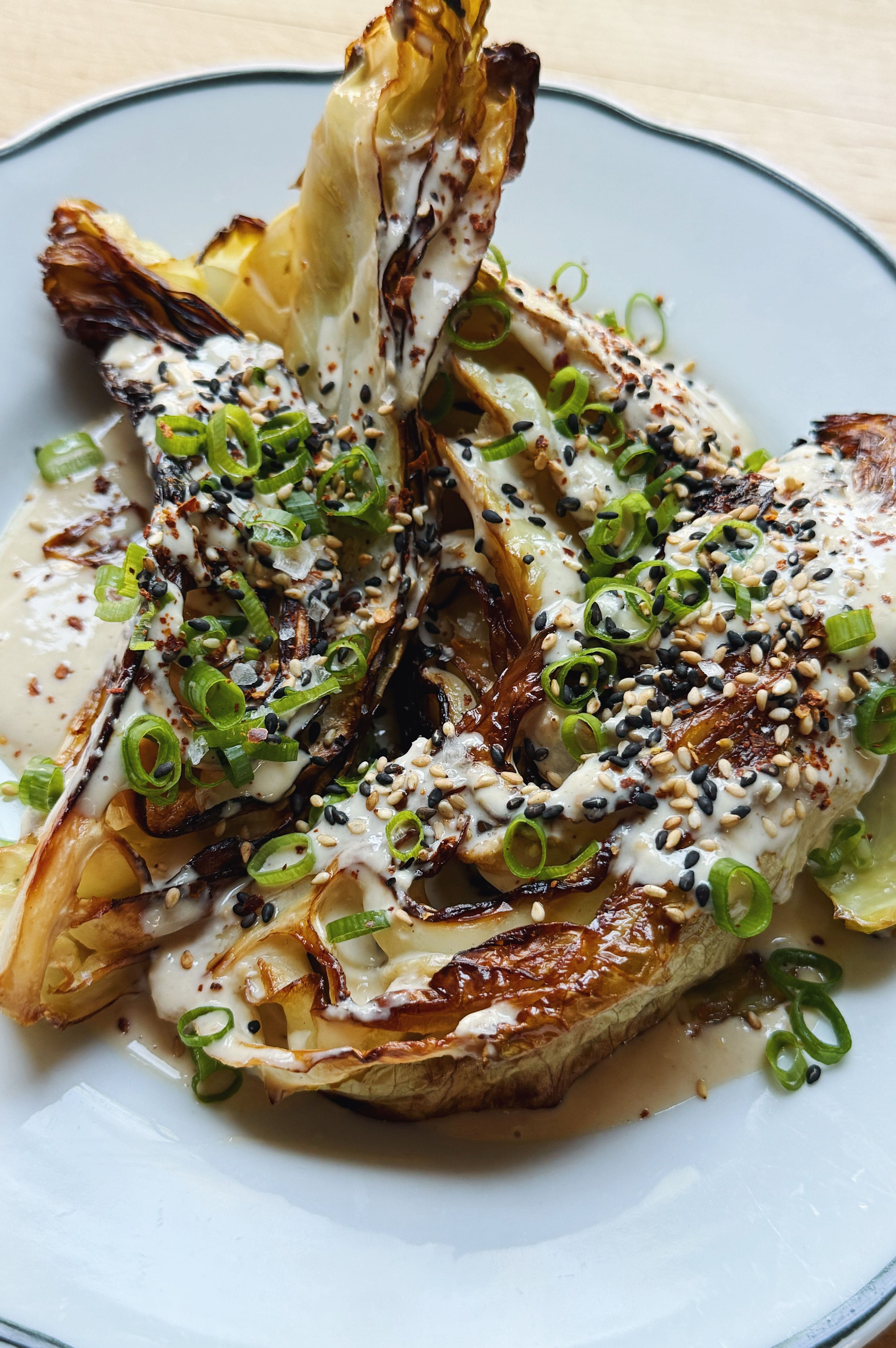 Charred Cabbage with Miso Tahini Dressing