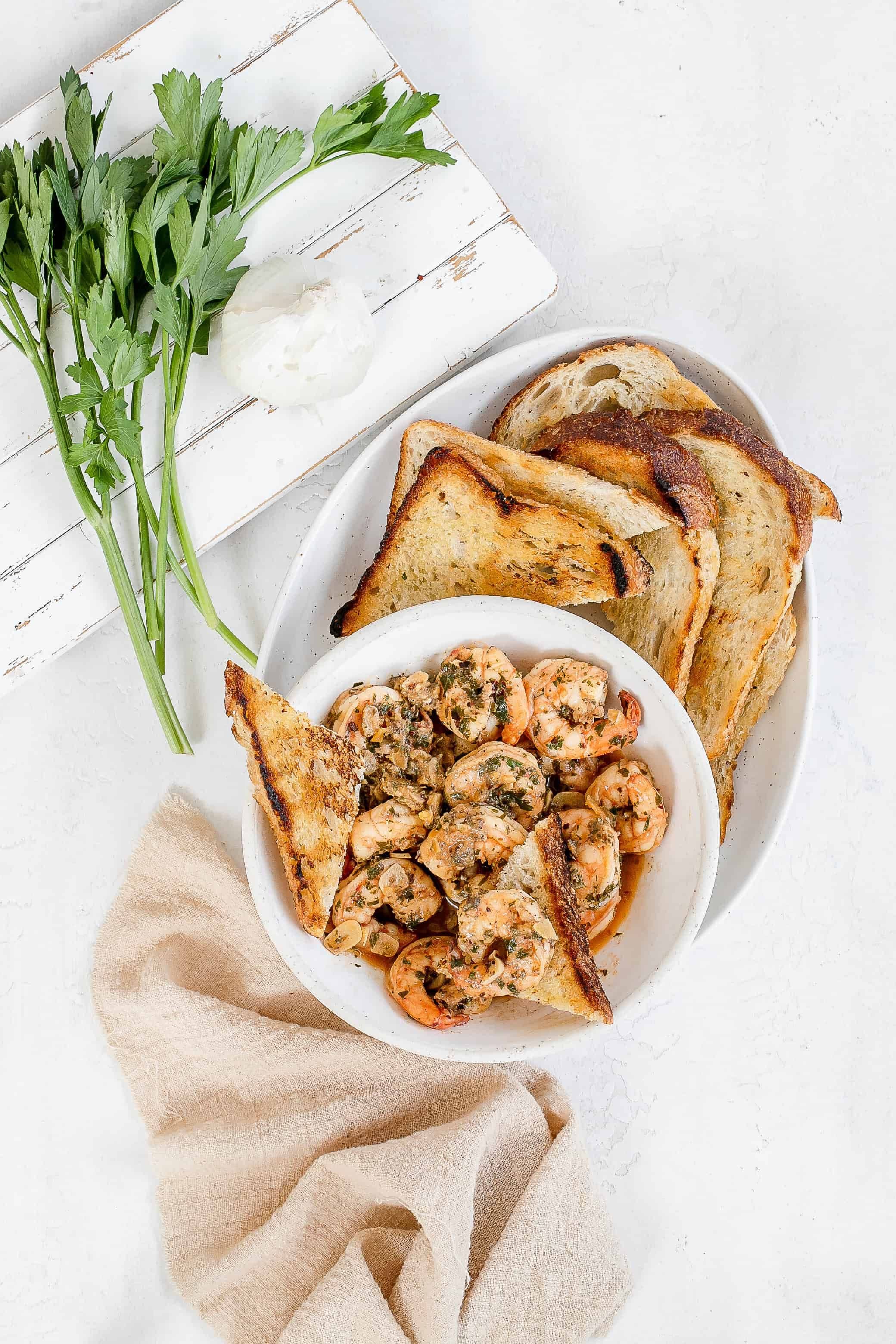 Brown Butter Shrimp Scampi on Toast