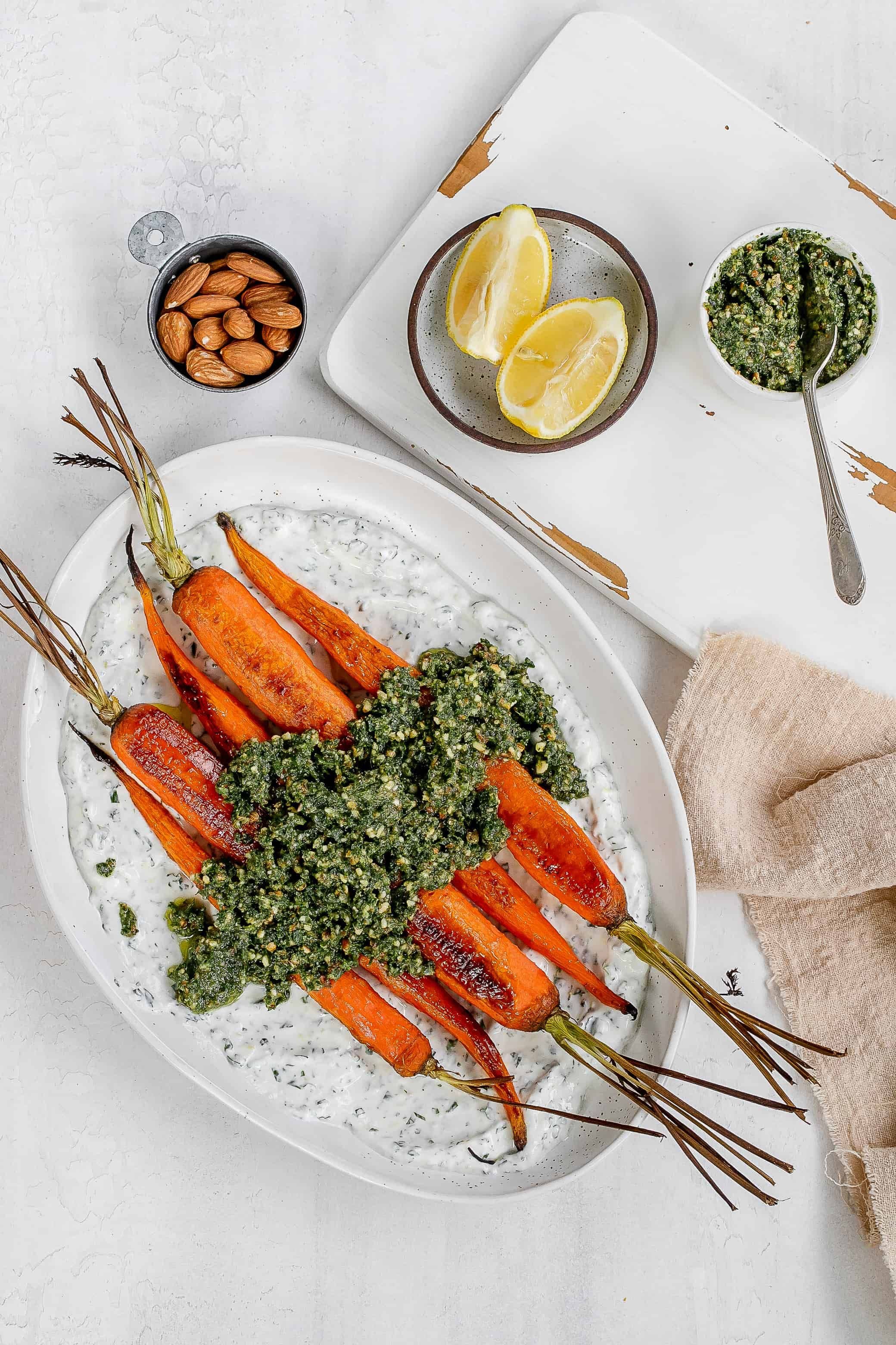 Carrots with Herbed Yogurt & Pesto