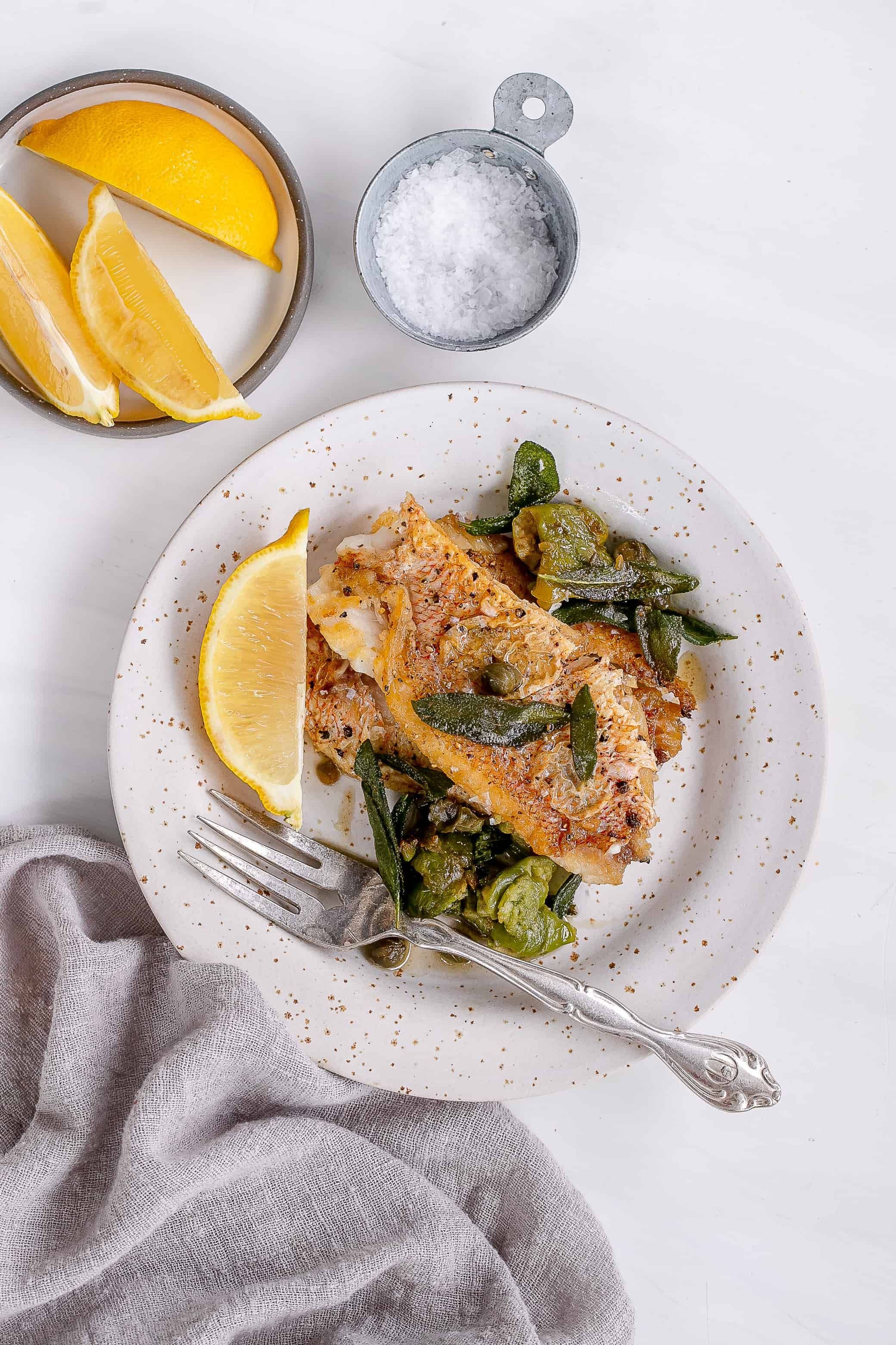 Crispy Skin Snapper with Olives, Capers & Sage