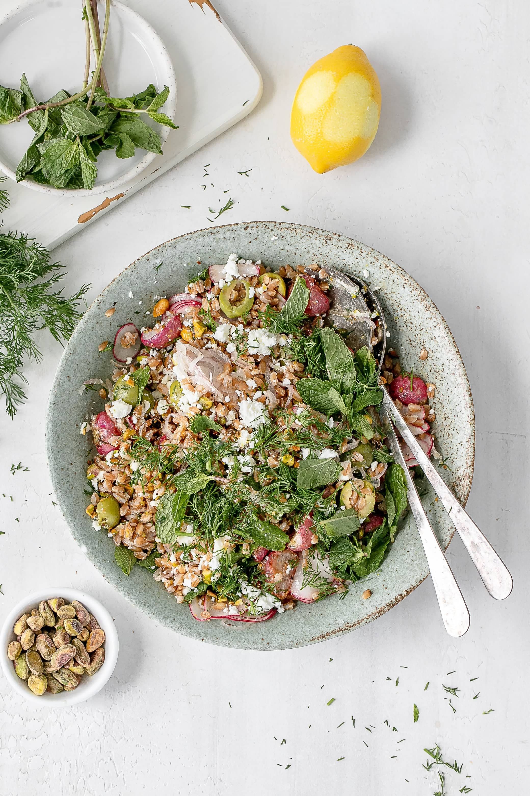 Roasted & Raw Radish Farro Salad