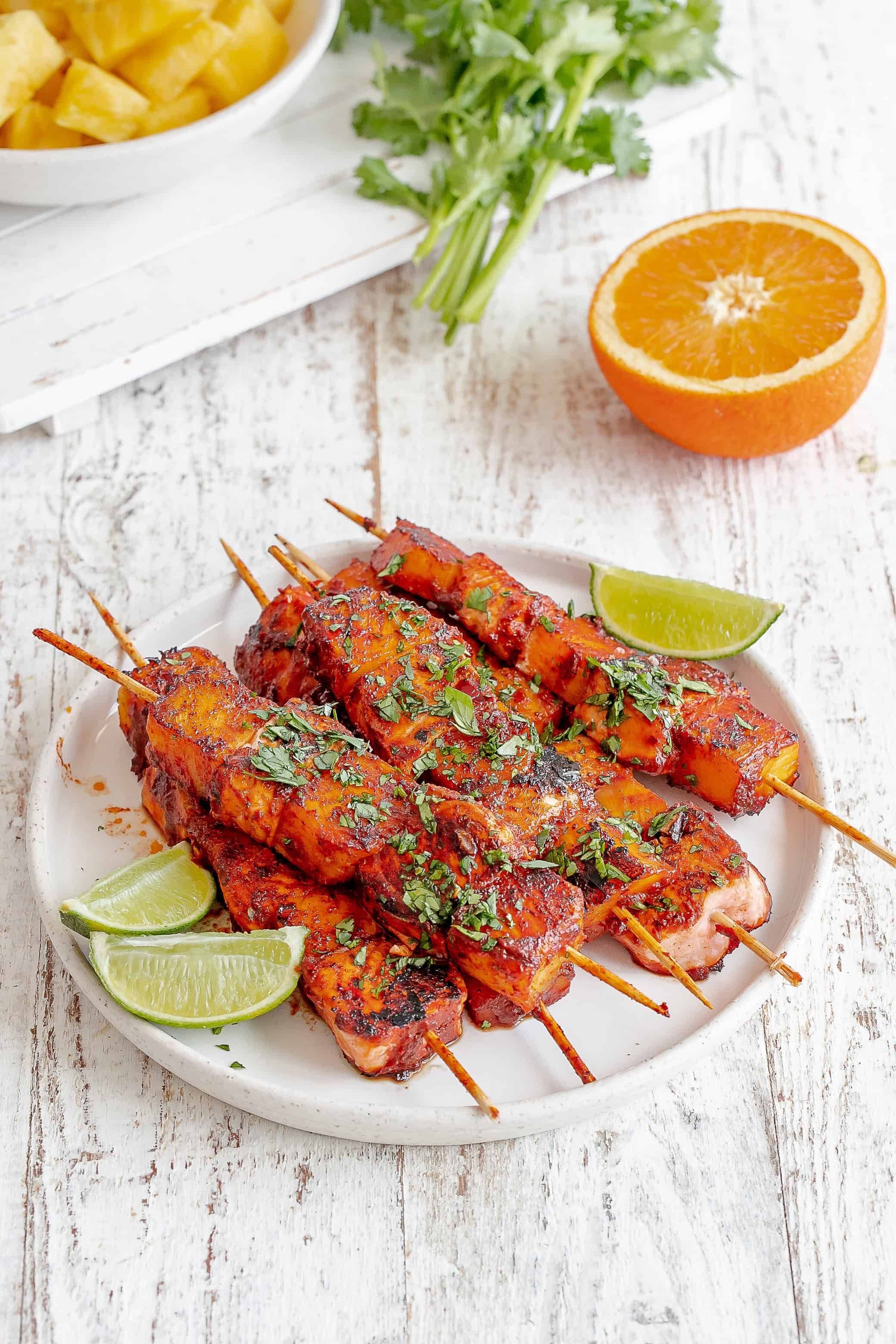 Al Pastor Salmon Skewers